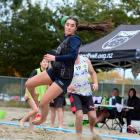 Aya Oseki (Trinity) competes in beach handball. Photos: supplied