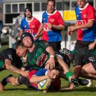 Maniototo halfback Matt Horne scores a try during the Central Otago premier club rugby game...