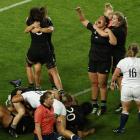 The Black Ferns celebrate their incredible last gasp win over England at Eden Park. Photo: Getty...