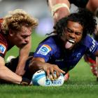 Taufa Funaki of the Blues scores his sides's sixth try. Photo: Getty Images