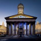 The Gallery of Modern Art in Glasgow with the statue of the Duke of Wellington crowned with his...
