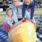 Lisa Jordan, Bailee Haughton, 5, and her sister Mila, 7, with the giant pumpkin they grew. PHOTO:...