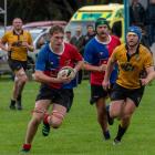 Maniototo loose forward Ryan Becker makes a charge during a Central Otago premier club rugby game...