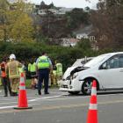 Emergency services at the scene in Oamaru this afternoon. Photo: Nic Duff