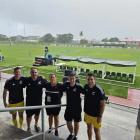 The officiating crew for the Highlanders-Moana Pasifika match in Tonga last weekend is (from left...