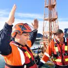 ort Otago Takutai dredge operators John Laughton and Leon Snoeck back on terra firma yesterday,...