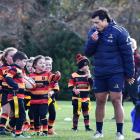 Highlanders player Daniel Lienert-Brown referees a year 1 Rippa Rugby match between Zingari and...