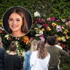 Students gather outside the flat where Sophie Crestani (inset) died in 2019. 