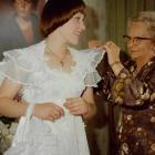 Suzanne Prentice on her wedding day in 1977 with her dress maker, Mrs Hastie. PHOTO: SUPPLIED