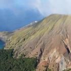 An aerial view of Whakaari / White Island on Friday showing thin, green ash deposits. Photo: GNS...