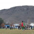 Seasonal Solutions Alexandra goalkeeper Massing Kalotang keeps an eye on the game as the team...