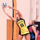 Pulse shooter Martina Salmon pulls in the ball against Steel defender Emilie Nicholson at the...