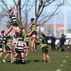 A lineout from today's Dunedin premier club rugby semifinal between Southern and Green Island at...