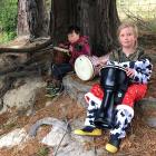 Practising making music are Waitati School pupils (from left) Edison Parker, 7, Mikaere Lewis, 6,...