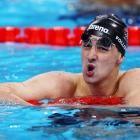 Kane Follows reacts after coming a close second in the backstroke heats. Photo: Getty Images 