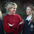 Dunedin rally driver Emma Gilmour (centre) speaks to Otago Girls’ High School students (from left...