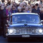 Family and friends mourn The Chills’ lead singer Martin Phillipps after his funeral service at...