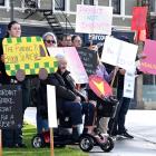 Hato Hone St John paramedics picket at Queens Gardens in Dunedin on Saturday morning. PHOTO:...