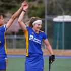 Otago players Rose Parkinson (left) and Tessa Jopp celebrate victory at the national...