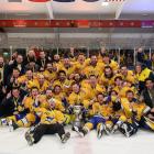 Stampede players and staff celebrate victory in the New Zealand Ice Hockey League finals in...