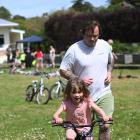 Yara Yansen, 6, of Dunedin, was one happy customer after a "bike grab" event in the city...