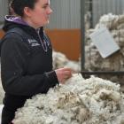 Canterbury wool-classing scholarship holder Tegan Caves in the shed at Te Akatarawa Station....