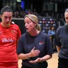 Jess Thirlby talks to her players after the loss to the Silver Ferns in Invercargill on Sunday...