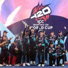 The White Ferns celebrate their win in the Women's T20 World Cup cricket final against South...