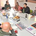 Green Party MPs and Tertiary Education Union representatives (clockwise, from bottom) Phil...