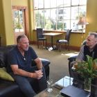 Seconi interviews English cricket great Ian Botham in Dunedin in 2018. PHOTO: PETER MCINTOSH