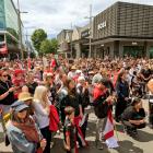 People in Christchurch show support for the national hīkoi. Photo: Geoff Sloan