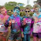 Balclutha Rainbow runners celebrate completing the course on Saturday. PHOTO: NICK Brook