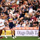 Jacob Ratumaitavuki-Kneepkens leaps for the ball against Fijian Drua in May. Photo: Getty Images