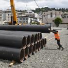 New piles arrive at the new Dunedin hospital’s inpatient building site. PHOTO: GERARD O’BRIEN