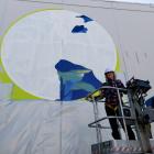 Artist Trudy Burdon starts work yesterday on Invercargill’s first street art project as part of...