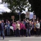 Timaru Hospital staff and supporters protest about planned changes to the hospital recently....