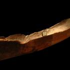 The old label on the ‘‘trough’’, now thought to be a waka, in Tūhura Otago Museum’s Tangata...