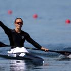 Lisa Carrington celebrates another gold at the Paris Olympics. PHOTO: GETTY IMAGES