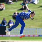 Otago's Jacob Duffy sends down a delivery against the Northern Brave. Photo: Gerard O'Brien