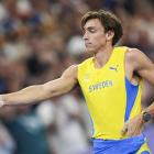 Swedish pole vault gold medallist Armand Duplantis pays homage to the one-handed style of Turkish...