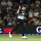 Black Caps quick Matt Henry celebrates a wicket during game one of the T20 series against Sri...