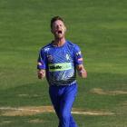 Otago Volts seamer Andrew Hazeldine shows his delight after taking another Super Smash wicket....