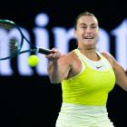 Ayrna Sabalenka plays a forehand during his semifinal win at the Australian Open yesterday. Photo...