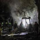 The search for casualties after a rocket strike on Kyiv. PHOTO: REUTERS