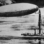 A design of the Airship Guarantee Co, shown moored to a floating base. — Otago Witness, 21.4.1925 