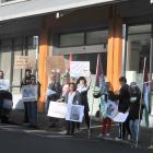 Palestinian supporters protest outside Cornerstone International Bible Church’s Filleul St...