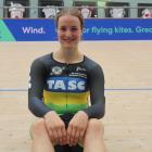 Double Olympic champion Ellesse Andrews takes a seat on the velodrome in Invercargill yesterday....
