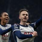 Djed Spence (left) and James Maddison celebrate the latter's match-winning goal against...