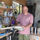 Bat-maker Jason Lockrose shapes a bat at his home in Mosgiel. PHOTO: LINDA ROBERTSON