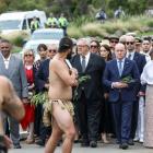 Prime Minister Christopher Luxon arrives on Ōnuku Marae in Akaroa on Waitangi Day. Photo: RNZ...